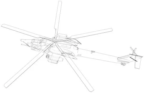 Drawing of helicopter, Vector wireframe concept. Created illustration of 3d. The Illustrazione stock