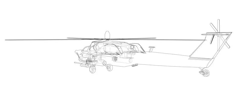 Drawing of helicopter, Vector wireframe concept. Created illustration of 3d. The Illustrazione stock