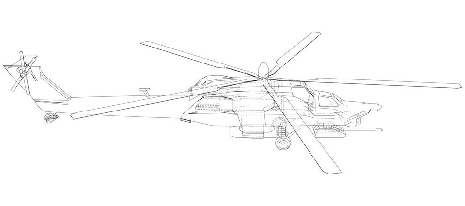 Drawing of helicopter, Vector wireframe concept. Created illustration of 3d. The Illustrazione stock
