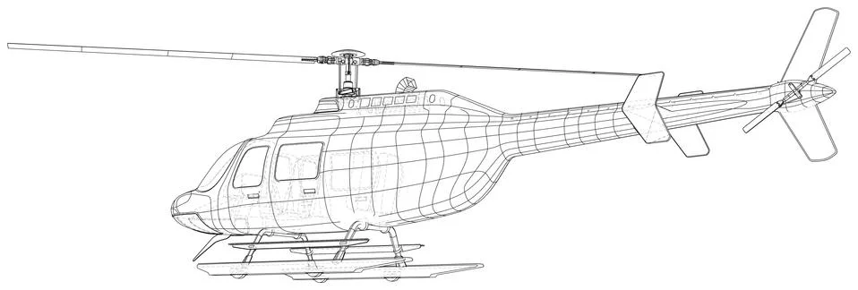 Drawing of helicopter, Vector wireframe concept. Created illustration of 3d. The Illustrazione stock