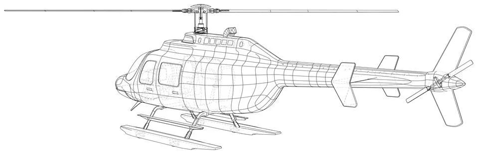 Drawing of helicopter, Vector wireframe concept. Created illustration of 3d. The Illustrazione stock