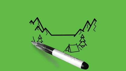 Drawing a hilly area with star and hut with blue,grey and green colour Video stock 152380484