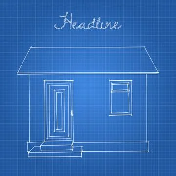 Drawing of the home on a blue background. Illustrazione stock