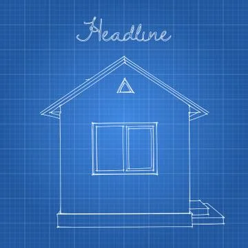 Drawing of the home on a blue background. Ilustración de archivo