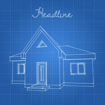 Drawing of the home on a blue background. Ilustración de archivo
