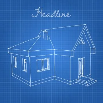 Drawing of the home on a blue background. Ilustración de archivo