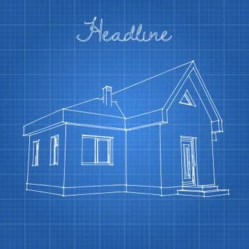 Drawing of the home on a blue background. Ilustración de archivo