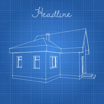 Drawing of the home on a blue background. Ilustración de archivo