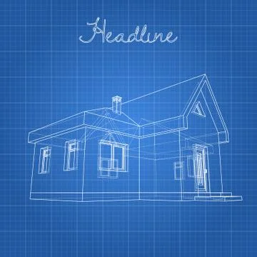 Drawing of the home on a blue background. Illustrazione stock