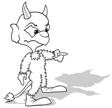 Drawing of a Horned Devil Pointing a Finger Stock Illustration
