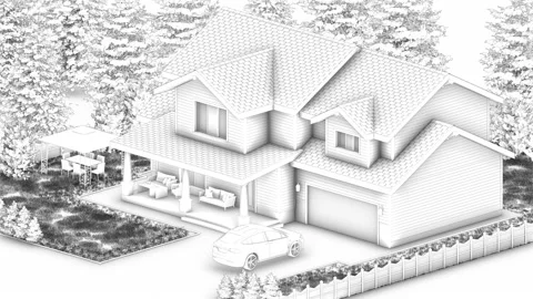 From drawing to house. 3D rendering. Stock Footage 150203747