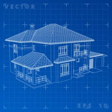 The drawing of the house on blue background Stock Illustration
