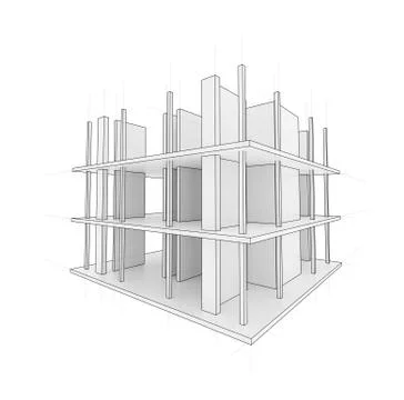 Drawing of a house under construction Stock Illustration