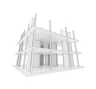 Drawing of a house under construction Stock Illustration