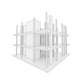 Drawing of a house under construction Stock Illustration