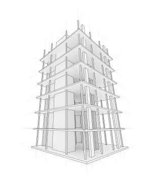Drawing of a house under construction Stock Illustration