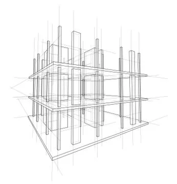Drawing of a house under construction Stock Illustration