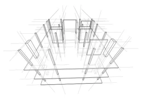 Drawing of a house under construction Illustrazione stock