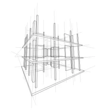 Drawing of a house under construction Illustrazione stock