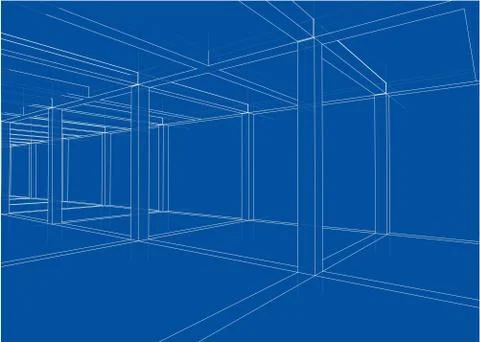 Drawing of a house under construction Stock-Illustration