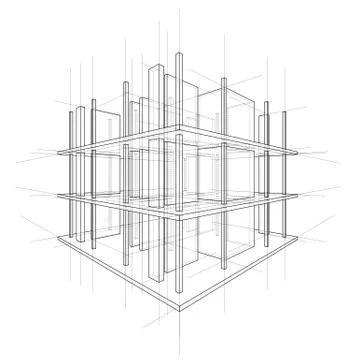 Drawing of a house under construction Stock Illustration