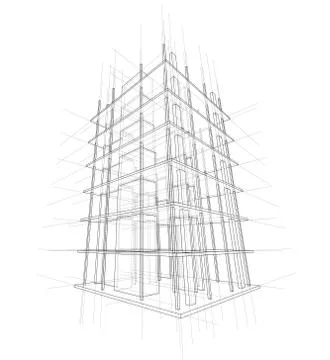 Drawing of a house under construction Stock Illustration