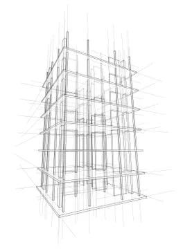 Drawing of a house under construction Stock Illustration