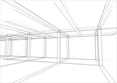 Drawing of a house under construction. Vector Stock Illustration