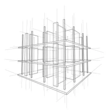 Drawing of a house under construction. Vector Illustrazione stock