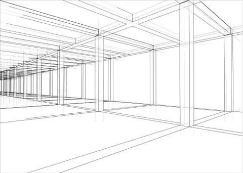 Drawing of a house under construction. Vector Illustrazione stock