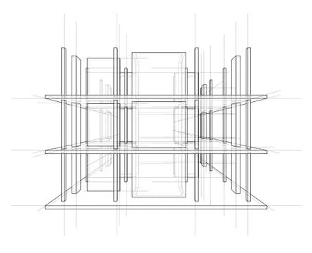 Drawing of a house under construction. Vector Stock Illustration
