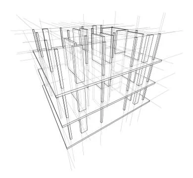 Drawing of a house under construction. Vector Stock Illustration