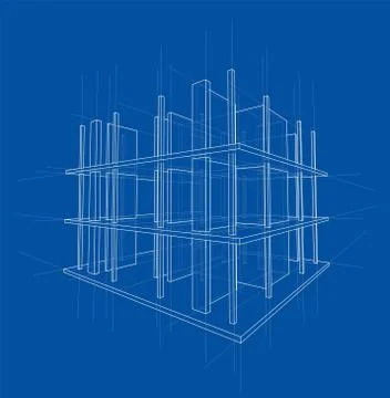 Drawing of a house under construction. Vector Stock Illustration