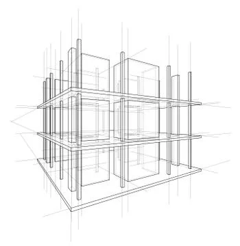 Drawing of a house under construction. Vector Stock Illustration