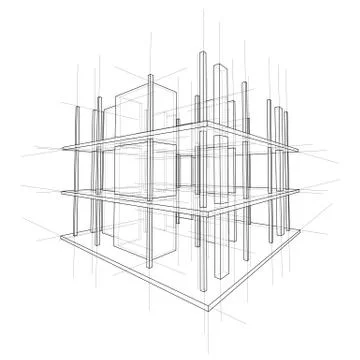 Drawing of a house under construction. Vector Stock Illustration