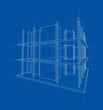 Drawing of a house under construction. Vector Stock Illustration