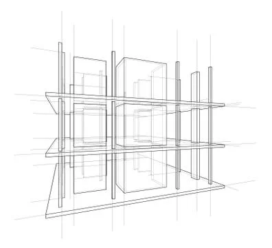Drawing of a house under construction. Vector Illustrazione stock