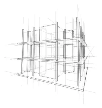Drawing of a house under construction. Vector Illustrazione stock