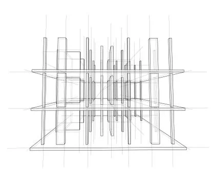 Drawing of a house under construction. Vector Stock Illustration