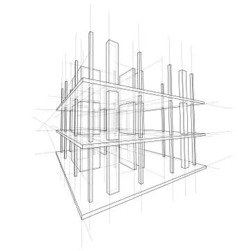 Drawing of a house under construction. Vector Stock Illustration