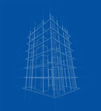 Drawing of a house under construction. Vector Stock Illustration