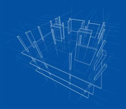 Drawing of a house under construction. Vector Stock Illustration