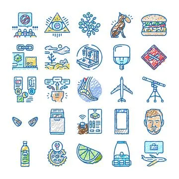 Drawing icon set picturing various concepts and symbols 库存插图