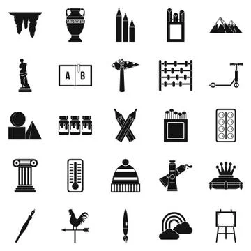 Drawing icons set, simple style Stock Illustration