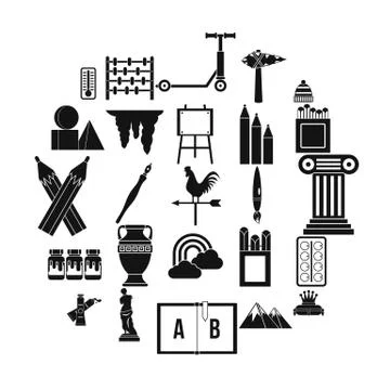 Drawing icons set, simple style Stock Illustration