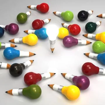 Drawing idea pencil and light bulb concept creative and leadership Stock Illustration