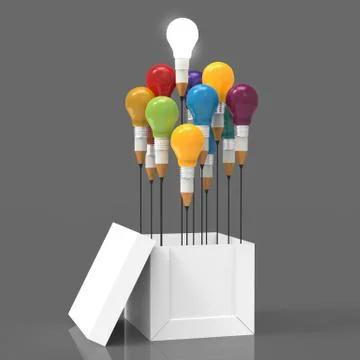 Drawing idea pencil and light bulb concept outside the box as creative and le Stock Illustration