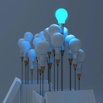 Drawing idea pencil and light bulb concept outside the box as creative 스톡 일러스트