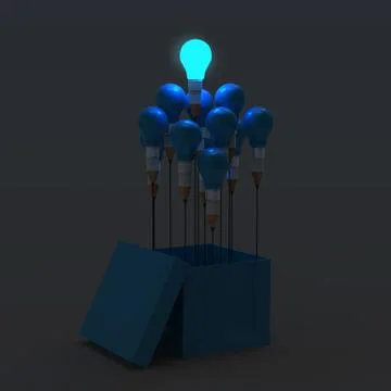 Drawing idea pencil and light bulb concept outside the box as creative Ilustración de archivo