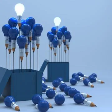 Drawing idea pencil and light bulb concept outside the box as creative Stock Illustration